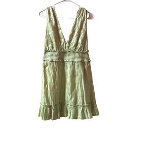 Heart & Heels Pastel Green Deep V-Neck shirred elastic waist Ruffled hem dress